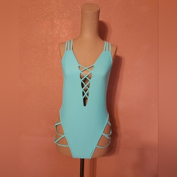 Other - Teal strappy one piece swimsuit! Size large perfect for beach swim vacation
